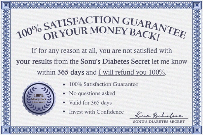 Sonu’s Diabetes Secret 100% Money Back Guarantee